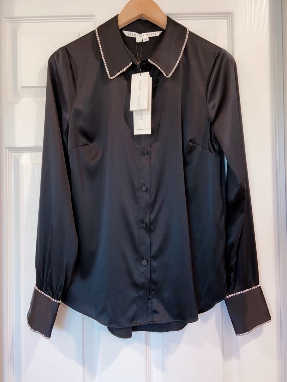 NWT $495 Veronica Beard Kylar Rhinestone Button-Down Silk Top Blouse